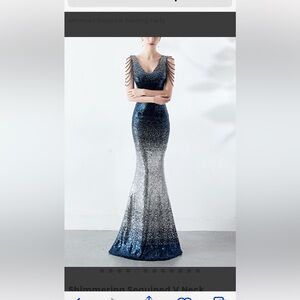 formal dress wirh blue and silver sequins